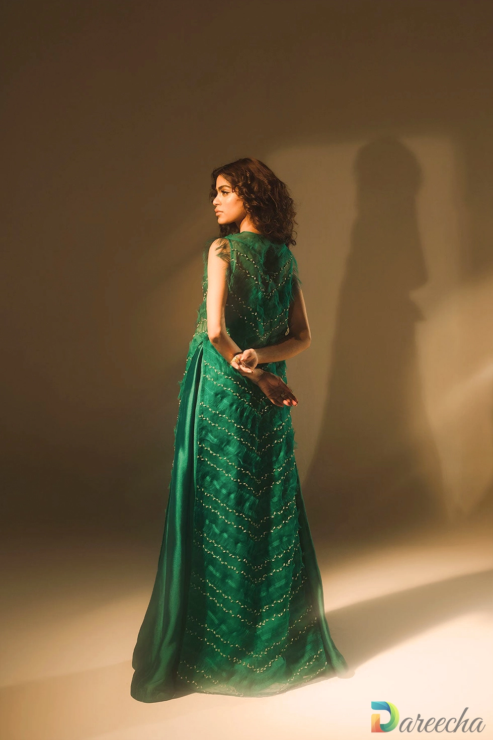 open silk organza jacket with flared pants