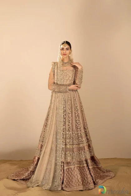 Dusty pink bridal pishwas with sharara front view