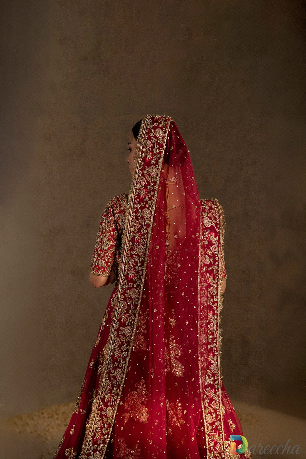 Three quarter back view showing choli detail